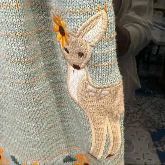 Cynthia Rowley Girls Sweater Dress Size 4 Deer Sunflower Print - Picture 3 of 10